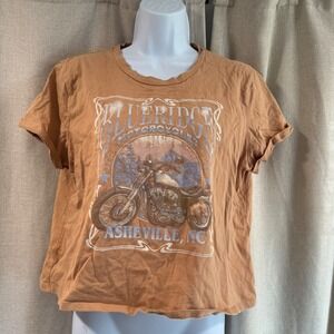 Originality Motorcycles Asheville NC Graphic T Shirt Women XL Brown Cotton
